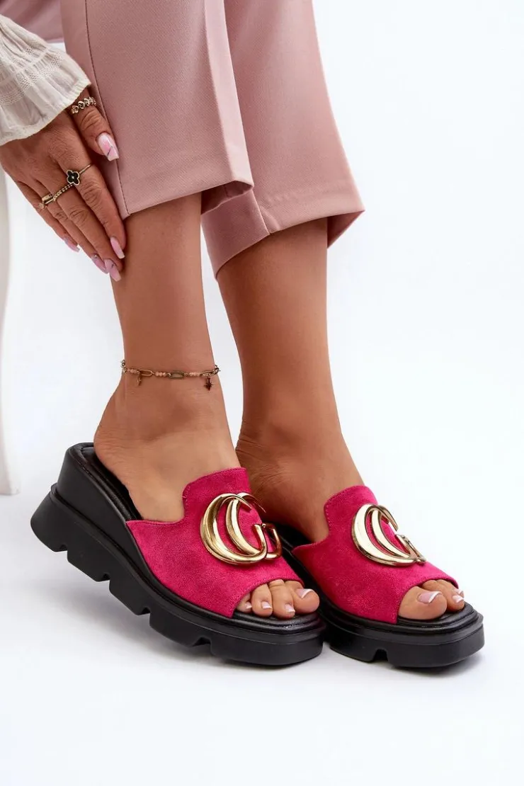 Buty damskie Vinceza Klapki Na Platformie|Klapki Damskie Klasyczne*Klapki Damskie Z Eko Zamszu Na Koturnie I Platformie Ze Złotą Ozdobą Vinceza 58295 Fuksja Różowy