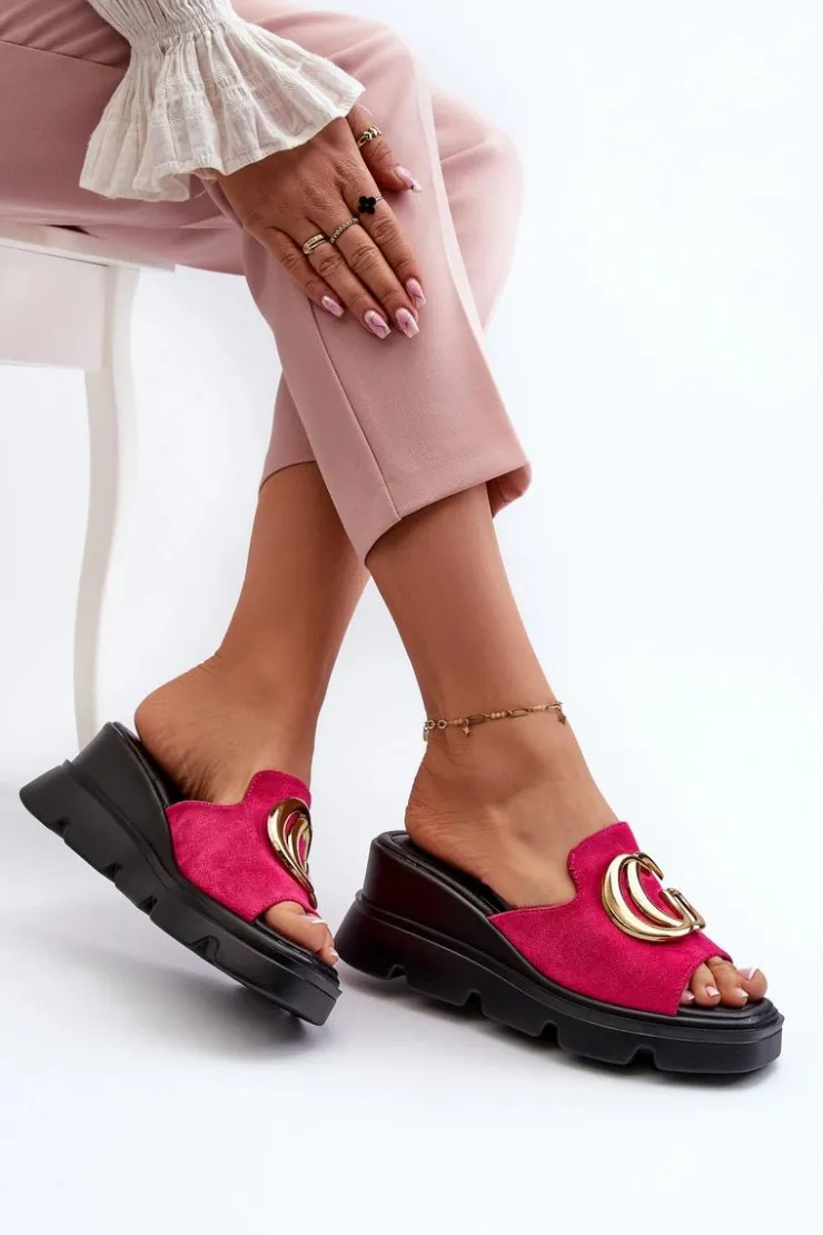 Buty damskie Vinceza Klapki Na Platformie|Klapki Damskie Klasyczne*Klapki Damskie Z Eko Zamszu Na Koturnie I Platformie Ze Złotą Ozdobą Vinceza 58295 Fuksja Różowy
