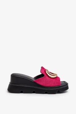 Buty damskie Vinceza Klapki Na Platformie|Klapki Damskie Klasyczne*Klapki Damskie Z Eko Zamszu Na Koturnie I Platformie Ze Złotą Ozdobą Vinceza 58295 Fuksja Różowy