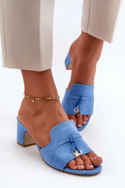 Boto Klapki Na Obcasie|Klapki Damskie Klasyczne*Klapki Damskie Z Eko Zamszu Na Obcasie Niebieskie Jemenna