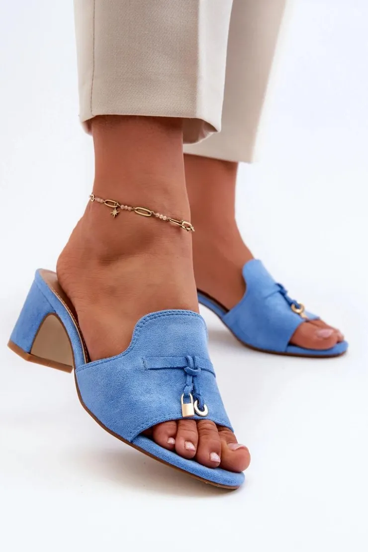 Boto Klapki Na Obcasie|Klapki Damskie Klasyczne*Klapki Damskie Z Eko Zamszu Na Obcasie Niebieskie Jemenna