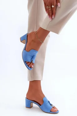 Boto Klapki Na Obcasie|Klapki Damskie Klasyczne*Klapki Damskie Z Eko Zamszu Na Obcasie Niebieskie Jemenna