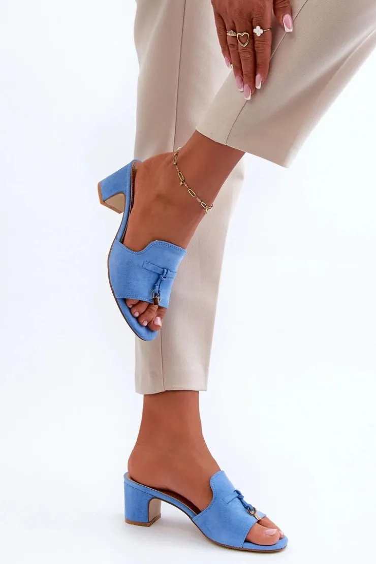 Boto Klapki Na Obcasie|Klapki Damskie Klasyczne*Klapki Damskie Z Eko Zamszu Na Obcasie Niebieskie Jemenna