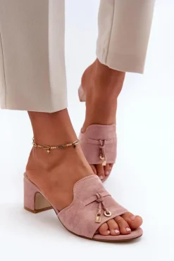 Boto Klapki Na Obcasie|Klapki Damskie Klasyczne*Klapki Damskie Z Eko Zamszu Na Obcasie Różowe Jemenna