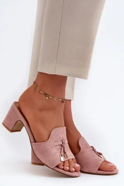 Boto Klapki Na Obcasie|Klapki Damskie Klasyczne*Klapki Damskie Z Eko Zamszu Na Obcasie Różowe Jemenna