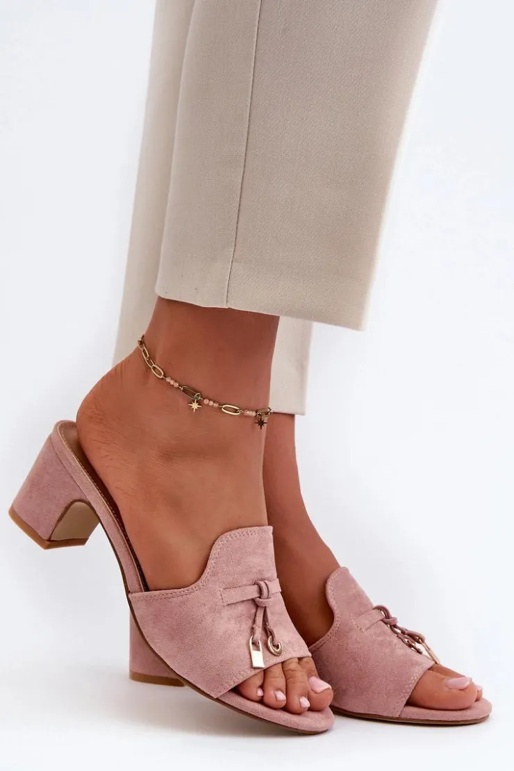 Boto Klapki Na Obcasie|Klapki Damskie Klasyczne*Klapki Damskie Z Eko Zamszu Na Obcasie Różowe Jemenna