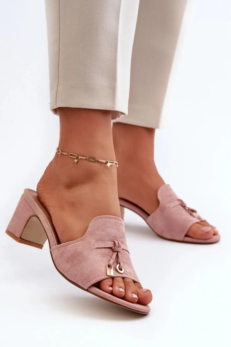 Boto Klapki Na Obcasie|Klapki Damskie Klasyczne*Klapki Damskie Z Eko Zamszu Na Obcasie Różowe Jemenna