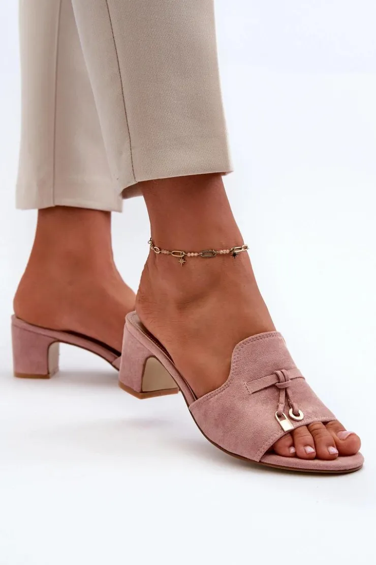 Boto Klapki Na Obcasie|Klapki Damskie Klasyczne*Klapki Damskie Z Eko Zamszu Na Obcasie Różowe Jemenna