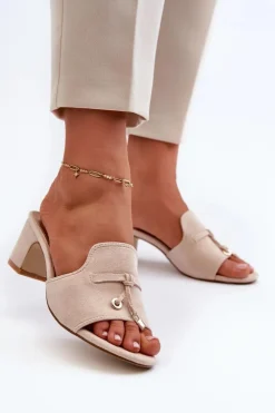 Damskie Boto Klapki Damskie Z Eko Zamszu Na Obcasie Beżowe Jemenna