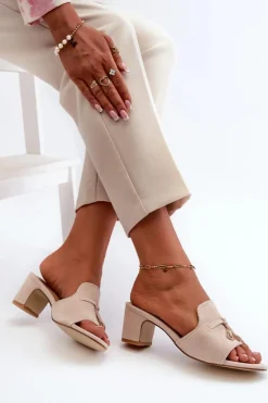 Damskie Boto Klapki Damskie Z Eko Zamszu Na Obcasie Beżowe Jemenna