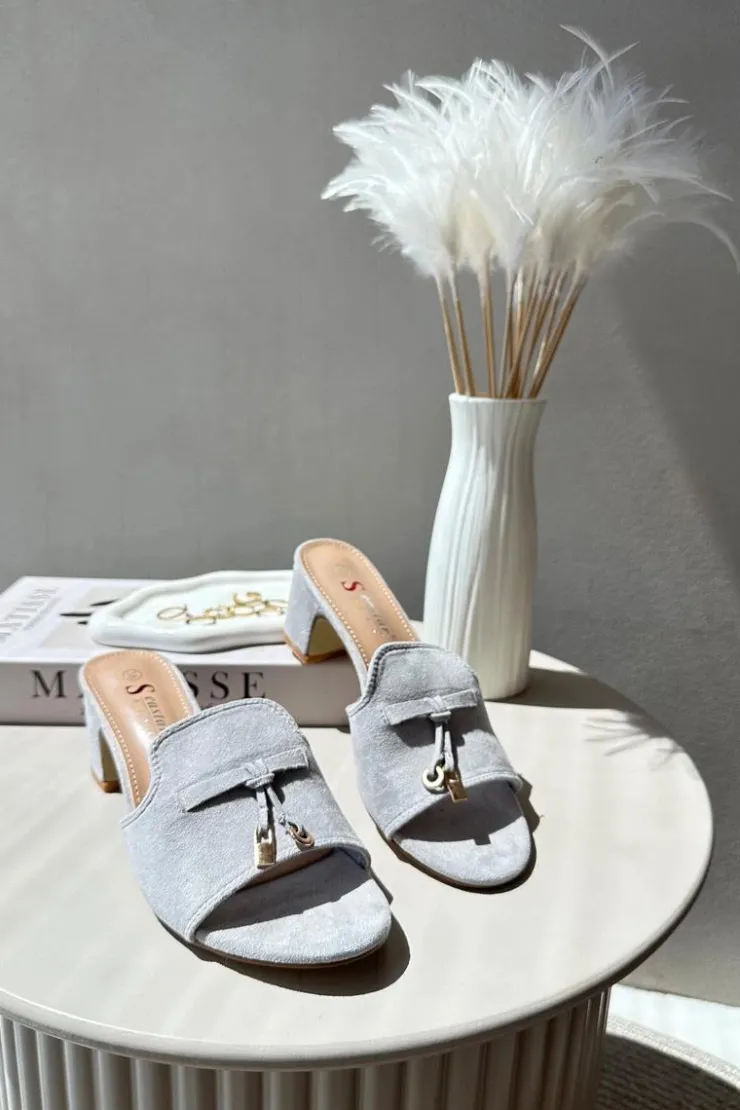 New Boto Klapki Damskie Z Eko Zamszu Na Obcasie Szare Jemenna Szary