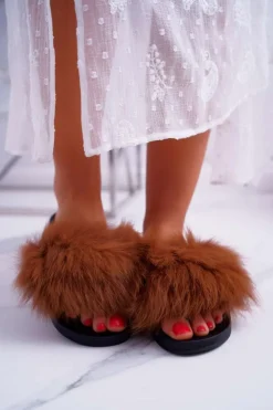 Sale Boto Klapki Damskie Z Futerkiem Camel Mellow