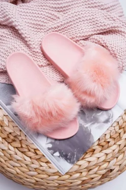 Best Boto Klapki Damskie Z Futerkiem Jasny Róż Fur