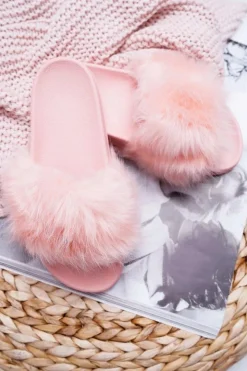Best Boto Klapki Damskie Z Futerkiem Jasny Róż Fur
