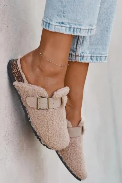 Sale Boto Klapki Damskie Z Futerkiem Typu Baranek Beżowe Lorivine Beżowy