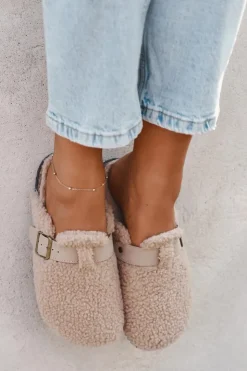 Sale Boto Klapki Damskie Z Futerkiem Typu Baranek Beżowe Lorivine Beżowy