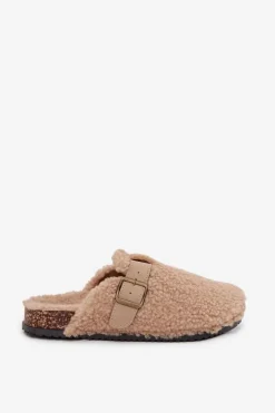 Sale Boto Klapki Damskie Z Futerkiem Typu Baranek Beżowe Lorivine Beżowy