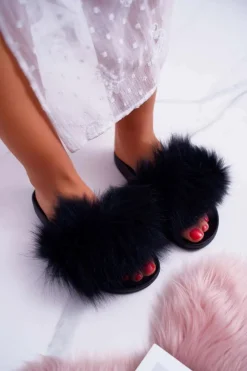 Boto Klapki Z Futerkiem|Klapki Damskie Klasyczne*Klapki Damskie Z Futerkiem Czarne Mellow