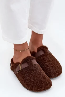 Boto Kapcie Klasyczne|Klapki Korkowe*Klapki Damskie Z Futerkiem Typu Baranek Brązowe Lorivine Brązowy