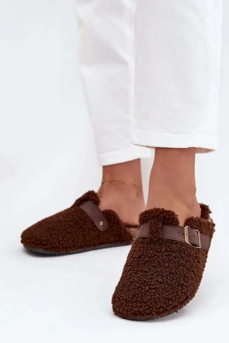 Boto Kapcie Klasyczne|Klapki Korkowe*Klapki Damskie Z Futerkiem Typu Baranek Brązowe Lorivine Brązowy