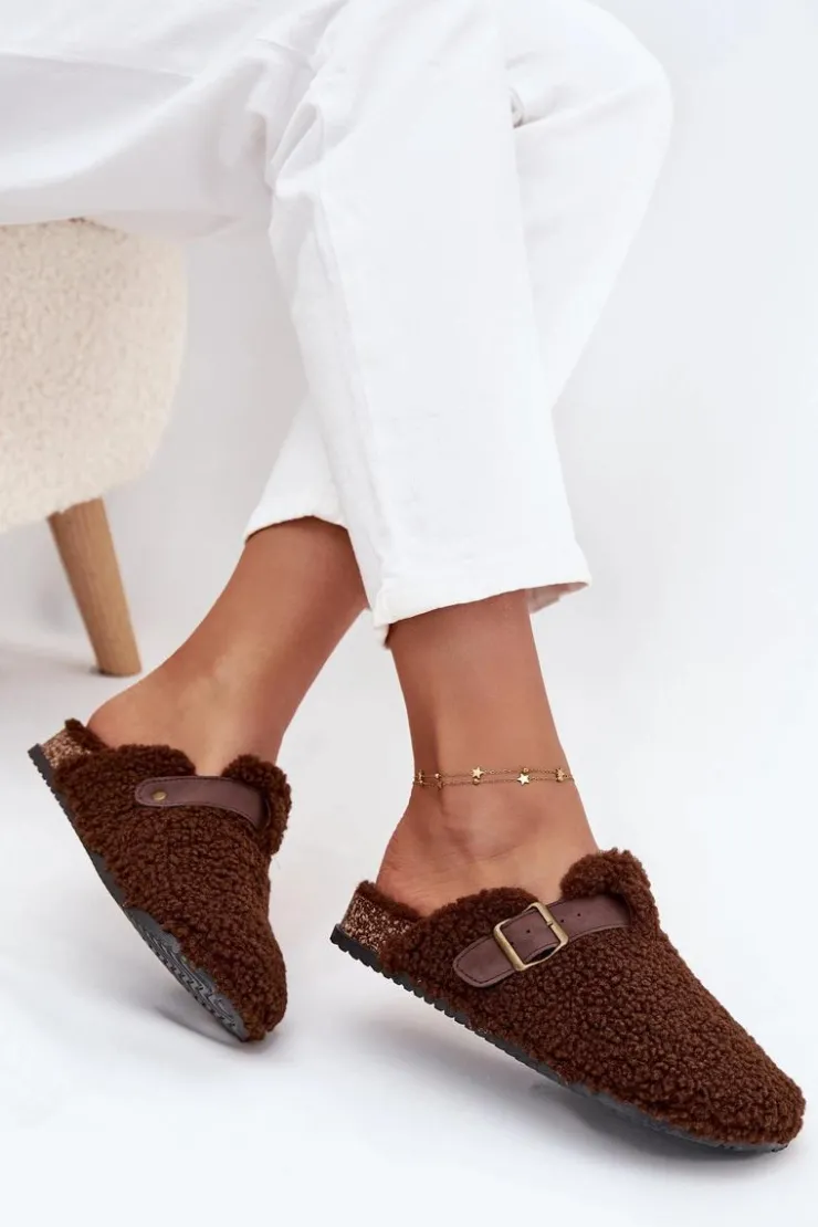 Boto Kapcie Klasyczne|Klapki Korkowe*Klapki Damskie Z Futerkiem Typu Baranek Brązowe Lorivine Brązowy