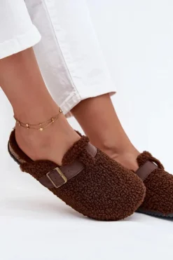 Boto Kapcie Klasyczne|Klapki Korkowe*Klapki Damskie Z Futerkiem Typu Baranek Brązowe Lorivine Brązowy