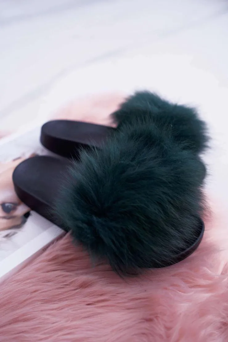 Damskie Boto Klapki Damskie Z Futerkiem Zielone Mellow