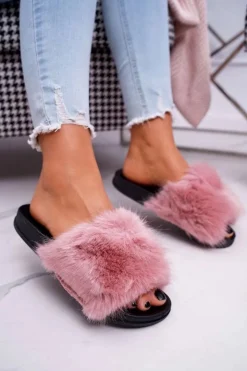 Damskie Boto Klapki Damskie z Futerkiem Różowe NiceFur