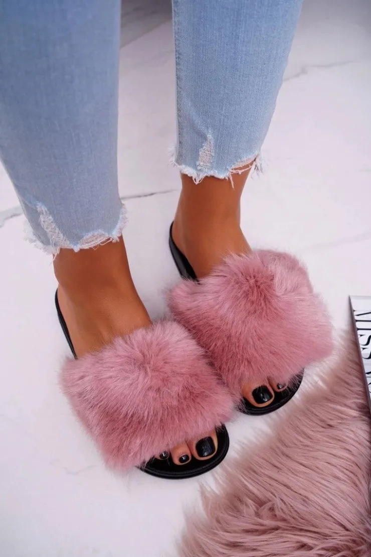 Damskie Boto Klapki Damskie z Futerkiem Różowe NiceFur