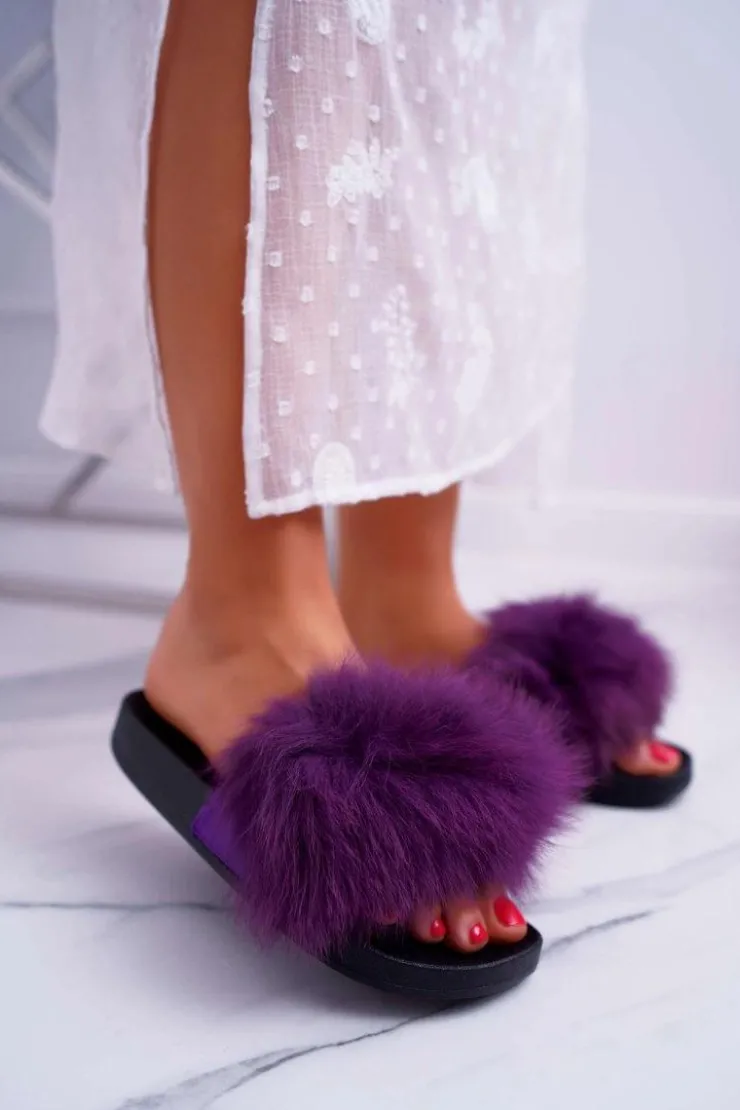 Boto Klapki Z Futerkiem|Klapki Damskie Klasyczne*Klapki Damskie Z Futerkiem Fioletowe Mellow