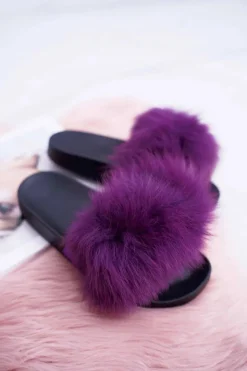 Boto Klapki Z Futerkiem|Klapki Damskie Klasyczne*Klapki Damskie Z Futerkiem Fioletowe Mellow