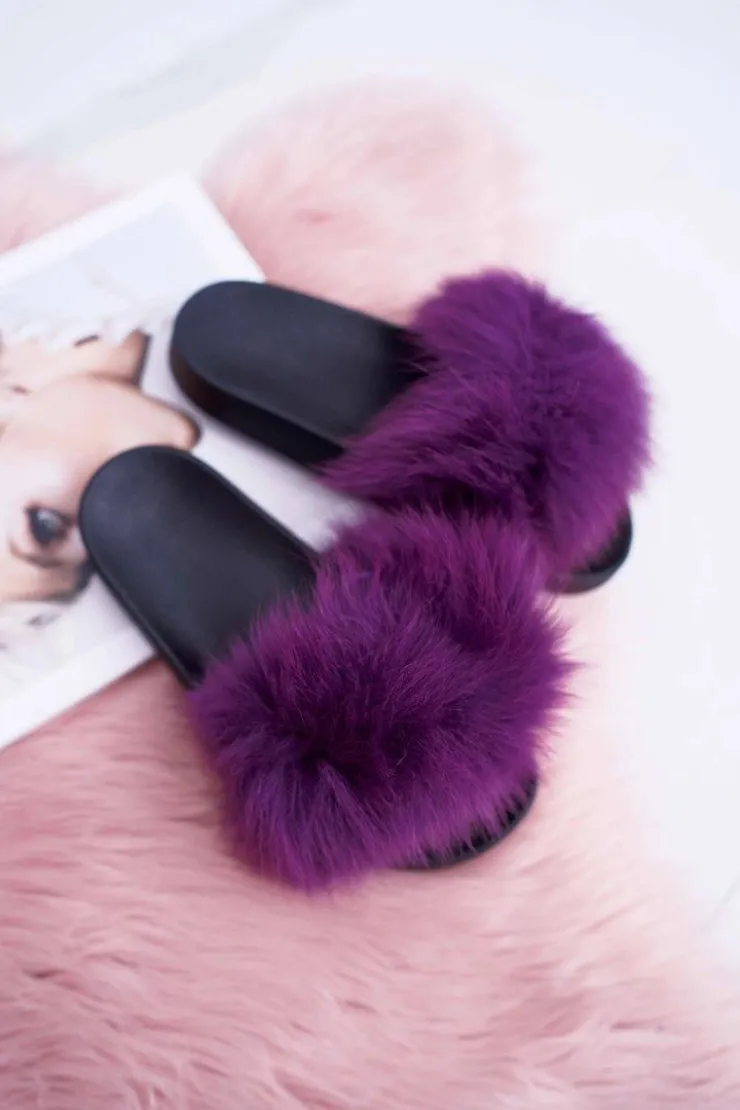 Boto Klapki Z Futerkiem|Klapki Damskie Klasyczne*Klapki Damskie Z Futerkiem Fioletowe Mellow