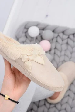 Damskie Boto Klapki Damskie Z Futerkiem I Kokardką SOXO Beżowe