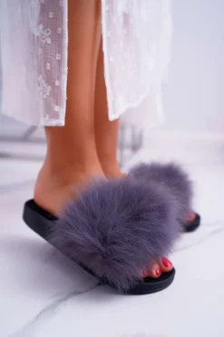 Damskie Boto Klapki Damskie Z Futerkiem Szare Mellow