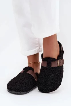 Damskie Boto Klapki Damskie Z Futerkiem Typu Baranek Czarne Lorivine