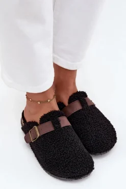 Damskie Boto Klapki Damskie Z Futerkiem Typu Baranek Czarne Lorivine