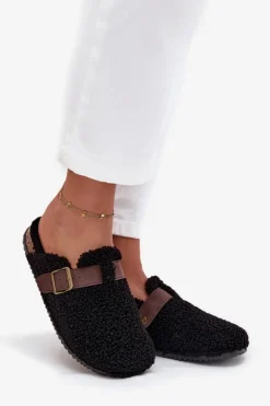 Damskie Boto Klapki Damskie Z Futerkiem Typu Baranek Czarne Lorivine