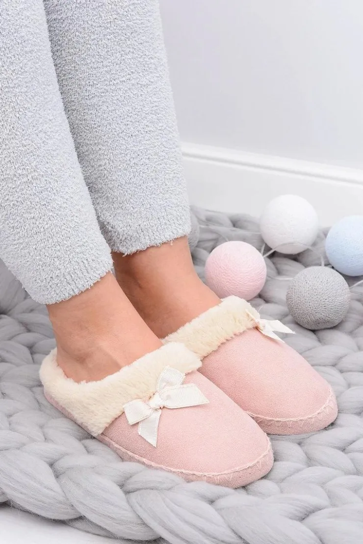 Online Boto Klapki Damskie Z Futerkiem I Kokardką SOXO Różowe