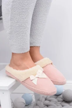 Online Boto Klapki Damskie Z Futerkiem I Kokardką SOXO Różowe
