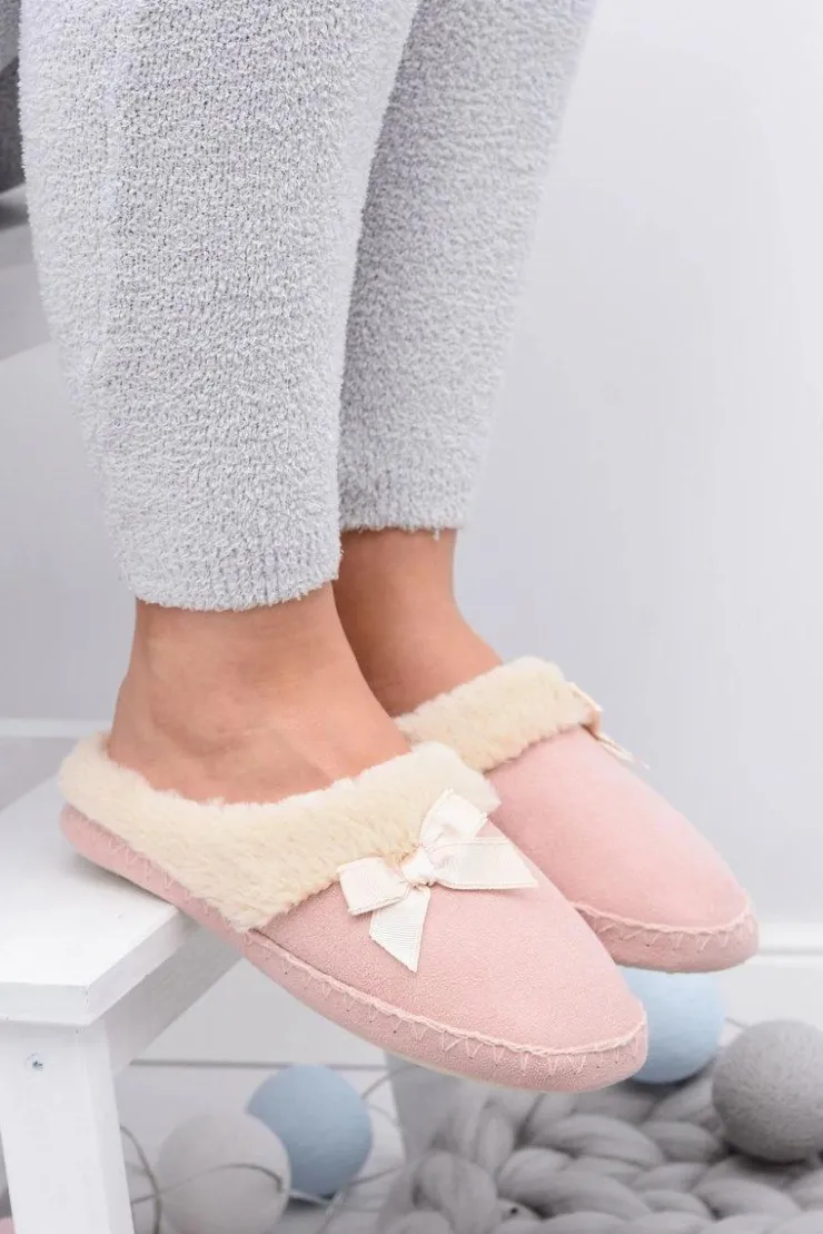 Online Boto Klapki Damskie Z Futerkiem I Kokardką SOXO Różowe