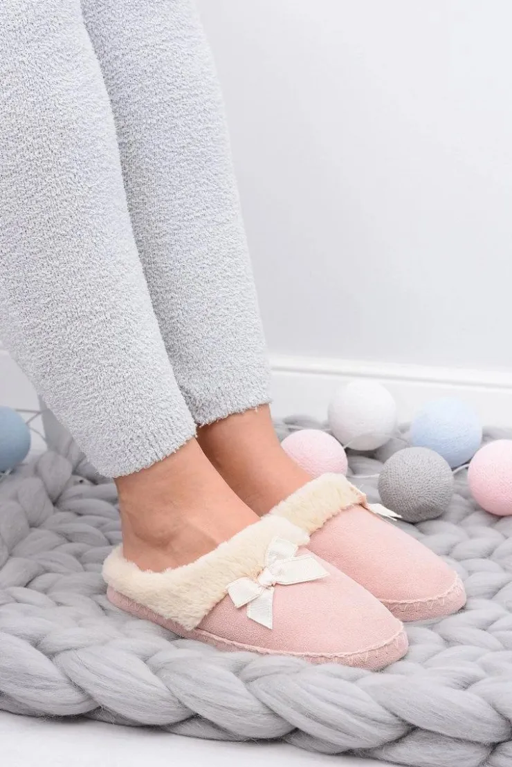 Online Boto Klapki Damskie Z Futerkiem I Kokardką SOXO Różowe