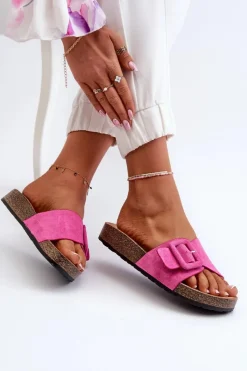 Damskie Boto Klapki Damskie Z Klamrą Eko Zamszowe Fuksja Laeltia