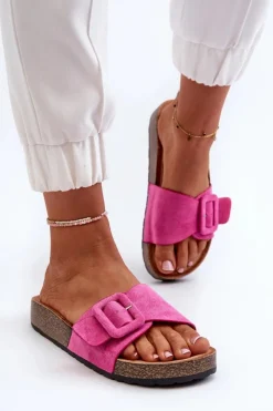 Damskie Boto Klapki Damskie Z Klamrą Eko Zamszowe Fuksja Laeltia