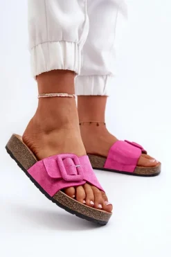 Damskie Boto Klapki Damskie Z Klamrą Eko Zamszowe Fuksja Laeltia