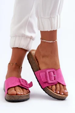 Damskie Boto Klapki Damskie Z Klamrą Eko Zamszowe Fuksja Laeltia