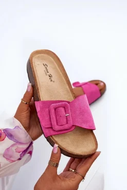 Damskie Boto Klapki Damskie Z Klamrą Eko Zamszowe Fuksja Laeltia