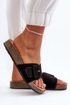 Boto Klapki Na Platformie|Klapki Damskie Klasyczne*Klapki Damskie Z Klamrą Eko Zamszowe Czarne Laeltia