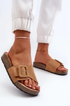 Best Boto Klapki Damskie Z Klamrą Eko Zamszowe Camel Laeltia