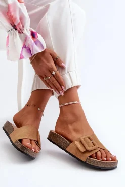 Best Boto Klapki Damskie Z Klamrą Eko Zamszowe Camel Laeltia