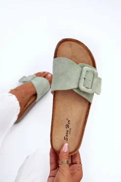 Damskie Boto Klapki Damskie Z Klamrą Eko Zamszowe Miętowe Laeltia